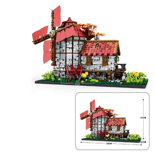 레고 크리에이터 호환 중세 마을 풍차 나무집 대형 조립식 벽돌건물 66014 신제품 창작